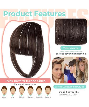 Buy Clip in Bangs | Medium Brown Synthetic French Bangs Hair Extensions for Women - Natural Curved Fringe for Daily Wear - Buy Online on GoSupps.com