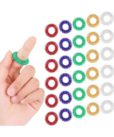 50 Pieces Acupressure Rings Spiky Sensory Finger Rings, Spiky Finger Ring Acupressure Ring Set for Teens, Adults, Silent Stress Reducer and Massager (Red, Blue, Green, Gold, Silver)