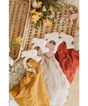 Kikadu Rubber Rabbit with Comfort Blanket - Mustard | 100% GOTS-Certified Organic Cotton Baby Toy | International Shipping Available - Buy Online on GoSupps.com