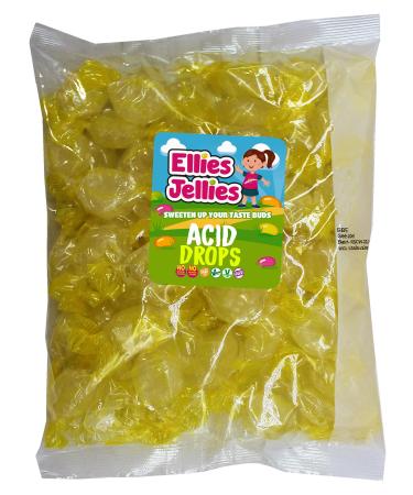 Ellies Jellies Acid Drops 1kg Bag Individually Wrapped Sharp Flavour Bright Yellow Colour