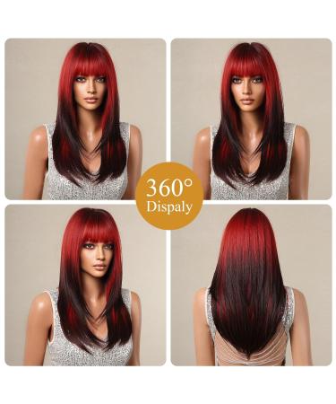 Shop Red Black Ombre Wigs for Women - Long Straight Synthetic Heat-Resistant Cosplay Wig with Air Bangs - Perfect for Christmas and Daily Use - Buy Online on GoSupps.com