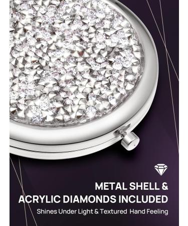 OMIRO Compact Mirror Mini Mix Diamond 1X/2X Magnifying Round Metal Pocket Makeup Mirror, Silver - Buy Online on GoSupps.com