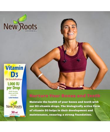New Roots Herbal - Vitamin D3 Drop - 30ml - Vitamin D3 1000IU Cholecalciferol - Vitamin D3 Supplement - Healthy Bones Healthy Teeth and Immunity Support - Vit D3 1000 IU - Buy Online on GoSupps.com
