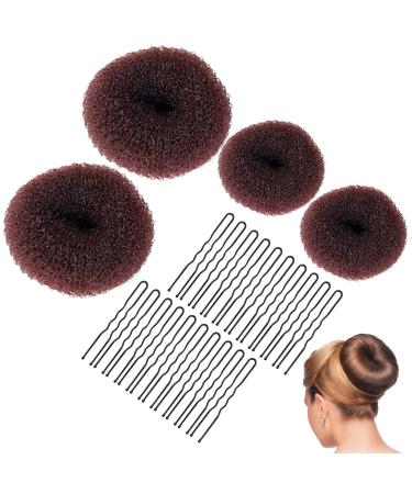 Sularpek Hair Donut Brown Ring Style Donut Hair Bun Maker with 4 Elastic Hair Ties and 20 Hair Pins for Chignon Hairstyles Hair Bun Shaper set for Kids Girls Women (Brown) 4 count (Pack of 1) - Buy Online on GoSupps.com