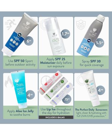 Aloe Up Sun & Skin Care Gift Basket 6-Piece for Men & Women Set with SPF Moisturizers Sport Sunscreens Lip Balm & Aloe Gel Alcohol-Free Reef Friendly Hydrating Skincare Kit - Buy Online on GoSupps.com