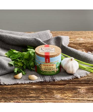Le Saunier de Camargue Fleur de Sel Garlic Parsley 125g Can - Premium Sea Salt from France (Pack of 2) | Ideal Finishing Touch for Dishes - Buy Online on GoSupps.com