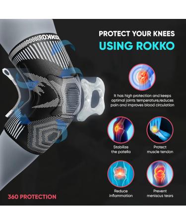 ROKKO Knee Braces for Pain Relief - 2 Pack Ultra Knee Compression Sleeves with Silicone Gel & Support for Exercise Arthritis Runner ACL PCL MCL Meniscus Tear - Buy Online on GoSupps.com