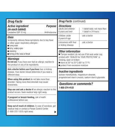 Amazon Basic Care Allergy Relief Loratadine Tablets 10 mg 30 Count (Packaging May Vary) (Pack of 2) - Buy Online on GoSupps.com