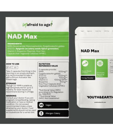Youth & Earth NAD Max 460mg Capsules - NAD Supplements Boosts Energy Powerful Anti-Aging and Revitalizing Formula for Cell Health - Gluten Free - 60 Capsules Nad Booster - Buy Online on GoSupps.com