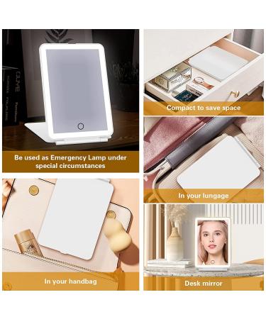 Rechargeable Travel Vanity Mirror | Lighted Makeup Mirror with 3 Colors Lighting and Touch Screen Dimming | Portable Compact Mirror with 72 LED Lights - White - Buy Online on GoSupps.com