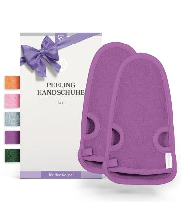 Lowell Exfoliating Gloves - 2-Piece Hammam Body & Face Peeling Set | Bonus Guide & Suction Cups - Purple - Buy Online on GoSupps.com