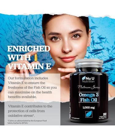 Omega 3 Fish Oil 1000mg - 180 Softgel Capsules - 3 Month Supply | Double Strength EPA 660mg & DHA 440mg with Vitamin E - Buy Online on GoSupps.com