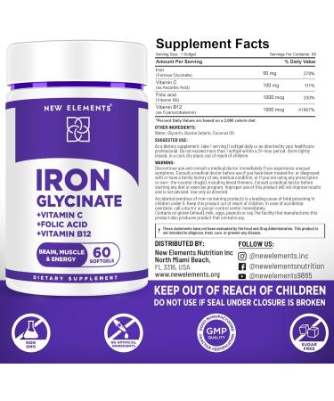 Iron Glycinate 50mg with Vitamin C Folic Acid & B12 | Advanced Iron Supplement for Anemia Relief Energy Boost & Immune Support | Gentle on Stomach Fast Absorption | Natural Softgels for Women & Men - Buy Online on GoSupps.com
