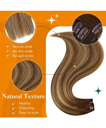Easyouth Clip-In Hair Extensions - Real Remy Balayage 22-inch Medium Brown & Honey Blonde Mix | 5PCs 70g - Buy Online on GoSupps.com