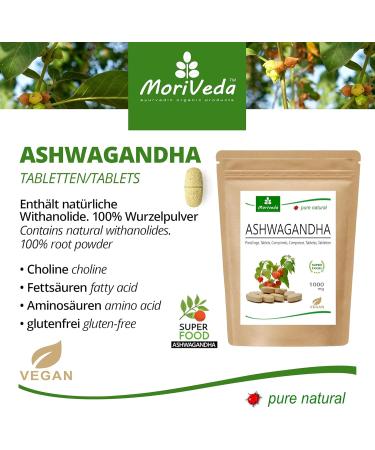 Buy Moriveda Ashwagandha 1000mg Tablets - Pure Natural Indian Ginseng for Stress Relief & Sleep - 120 Count - Buy Online on GoSupps.com