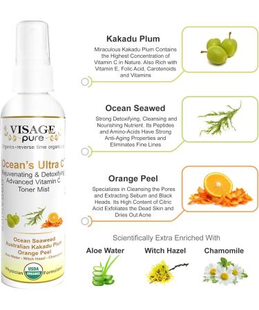 Ocean's Ultra C Face Toner - Brightening Detoxifying Anti-Aging - Tightens Clarifies Minimizes Pores - USDA Organic Physician Formulated - Buy Online on GoSupps.com