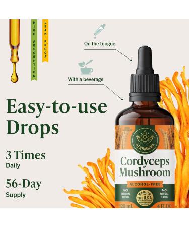 HERBAMAMA Cordyceps Sinensis Tincture - Vegan Immune Support & Defense with Cordyceps Mushroom Extract Drops - Non-GMO Alcohol & Sugar-Free Liquid Immunity Supplement 56-Day Supply 4 Fl Oz (Pack of 1) - Buy Online on GoSupps.com