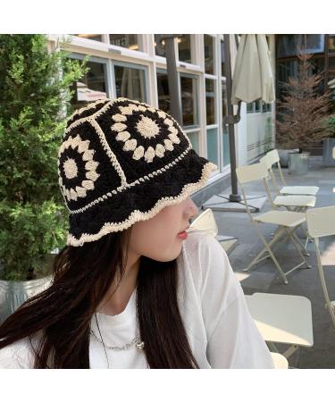 JiaTL WeyJia Crochet Bucket Hat for Women - Handmade Knit Foldable Floppy Beach Hat - Cute, Comfy, Casual Style in Black - Buy Online on GoSupps.com