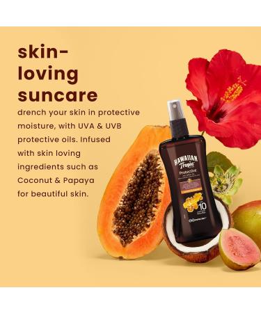 Hawaiian Tropic Protective Dry Oil Spray SPF 10, 200ml - Coconut and Papaya - Buy Online on GoSupps.com