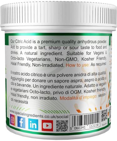 Special Ingredients Citric Acid Powder 1kg - Premium Quality Vegan Non-GMO - Recyclable Container - Buy Online on GoSupps.com