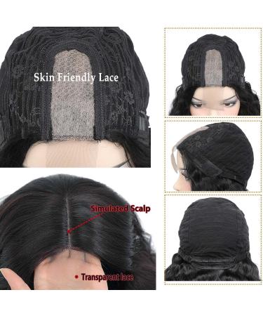 Synthetic Curly Lace Front Wig | Long Deep Wave Crimped Hair | Fake Scalp + Natural Curls | Middle Part | 1B Color - Buy Online on GoSupps.com