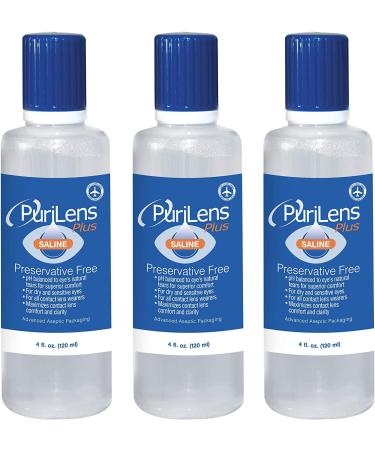 PuriLens Plus Preservative Free Saline 4 Fl Oz (120mL) - Pack of 3 Bottles - Buy Online on GoSupps.com