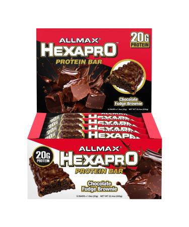 ALLMAX HEXAPRO PROTEIN BAR Chocolate Fudge Brownie - Pack of 12 - High-Protein Energy Snack - 20 g of Protein Per Bar - With Whey Protein Isolate