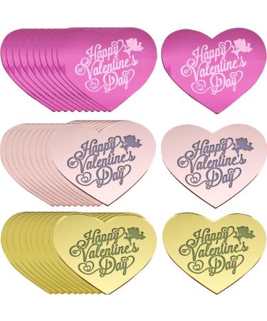 30Pcs Happy Valentine's Day Cupcake Topper Acrylic Cake Disc Mirror Heart Cake Topper Engraved Valentines Cake Topper Heart Picks Cupcake Decorations for Wedding Valentine's Day Gifts Party 30pcs Heart Cake Topper