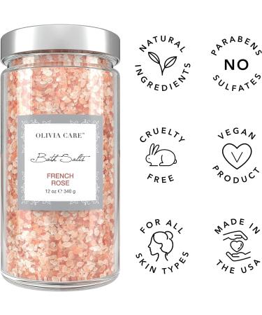 Olivia Care Pink Himalayan Bath Salts - French Rose 12 OZ | Natural Ingredients for Muscle Relief, Skin Exfoliation, and Rejuvenation - Buy Online on GoSupps.com