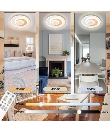 Fitzmia LED Ceiling Light | Dimmable Wood Ceiling Lamp with Remote | Modern 24W Round Light for Bedroom Living Room & Kitchen - Buy Online on GoSupps.com