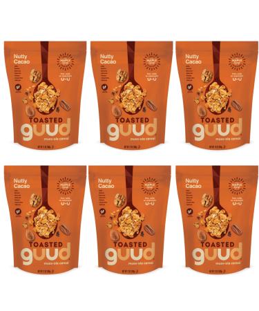 GUUD Nutty Cacao Toasted Muesola Cereal 12 Ounce (Pack of 6) Slightly Sweet Muesli Gluten Free Oats Raisins Bananas Almonds Pecans Cacao Nibs Walnuts Vegan Non-GMO Certified Kosher Nutty Cacao 12 Ounce (Pack of 6)