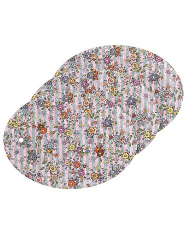 3-Pack Cleaning Kitchen Sponges Oval Flowers on White-Blue Striped Background Kitchen Cellulose Dishwashing Wood Pulp Cotton