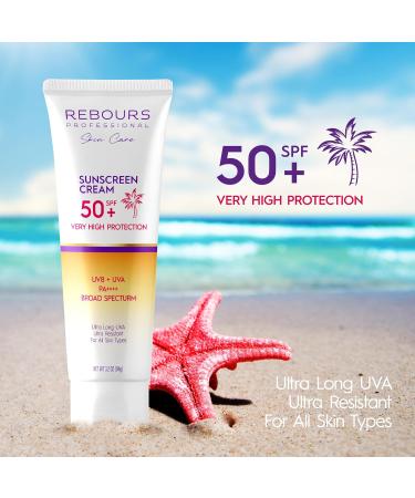 Rebours Facial Sunscreen SPF 50 Broad Spectrum UVA/UVB High Protection Fast Absorbing Lightweight Non-Greasy Water-Resistant Face Cream for Daily Use Suitable for All Skin Types 3.2 oz - Buy Online on GoSupps.com