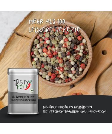Jeske Sports Supplies Tasty Pott Organic colorful pepper mix with schinus berries black pepper white pepper green pepper peppercorns peppercorns in a can 60 g - Buy Online on GoSupps.com