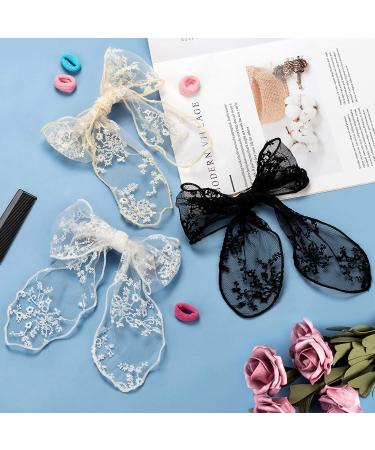 PAGOW 3PCS Lace Bow Hair Clips Set - Korean-Style Flower Barrettes for Women and Girls (White, Black, Beige) - Buy Online on GoSupps.com