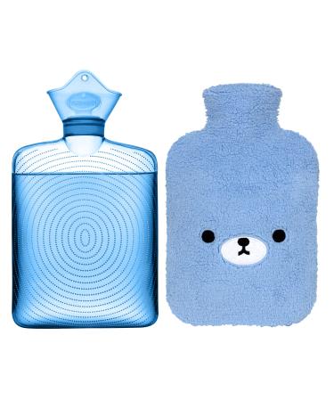 Samply Hot Water Bottle with Cute Fleece Cover, 2L Hot Water Bag for Hot and Cold Compress, Hand Feet Warmer, Neck and Shoulder Pain Relief, Bear Blue 2Liter Bears Blue