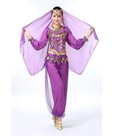 ORIDOOR Women's Halloween Costume Set | Belly Dance Crop Top & Pleated Harem Pants | 5-Piece Outfit for Dress Up Party | One Size | Purple - Buy Online on GoSupps.com