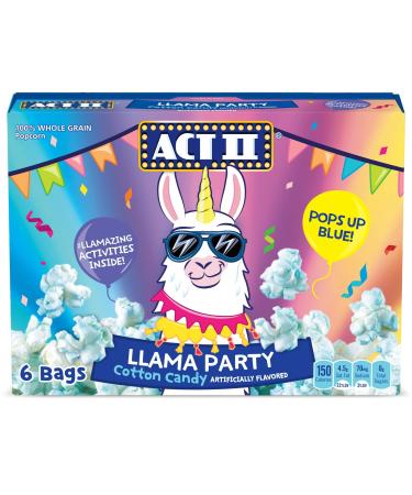 ACT II Llama Party Cotton Candy Flavored Microwave Popcorn, 16.5 Ounce (Pack of 6)