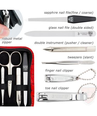 3 Swords Germany - brand quality 8 piece manicure pedicure grooming kit set for professional finger & toe nail care scissors clipper fashion leather case in gift box Made by 3 Swords (004017) RED - OSTRICH IMITATION - Buy Online on GoSupps.com