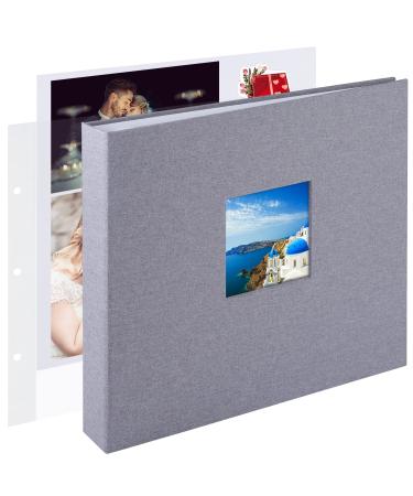 1DOT2 12x12 Inch Large 3 Ring DIY Scrapbook Photo Album Journal with 30 Plastic Sleeves 60 Pages and Fabric Cover for Baby Travel Wedding Couple Anniversary kids Adventure (Gray Cover/White Pages) 12x12 Inch Gray Cover/ ...