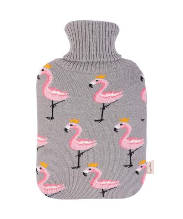 HomeTop Large 2 Liter Soft Knit Fashion Flamingo Hot Water Bottle Cover - ONLY Cover (2L  Gray) Classic Gray 2 Liter