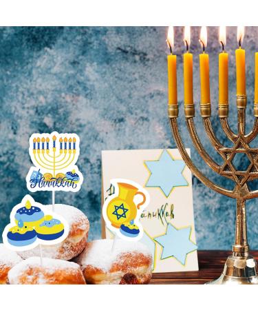 Whaline 48Pcs Happy Hanukkah Cupcake Topper Menorah Star Gnome Cupcake Picks Blue Chanukah Food Picks for Cake Decoration Party Supplies - Buy Online on GoSupps.com