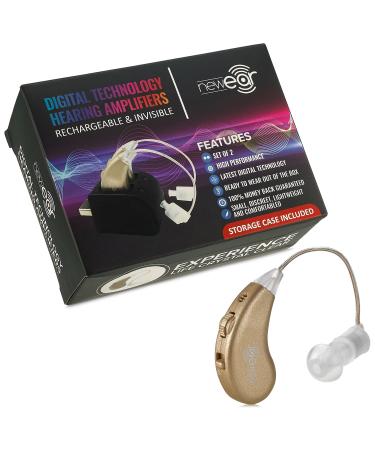 Rechargeable Digital Hearing Amplifiers - Premium Gold BTE Sound Amplifier Pair - NewEar - Buy Online on GoSupps.com