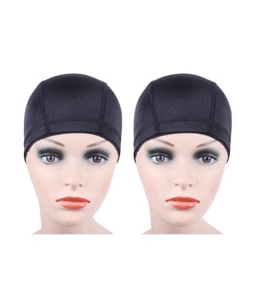 YANTAISIYU 2 Pcs/Lot Black Dome Cap Wig Cap for Making Wigs Stretchable Hairnets with Wide Elastic Band (Dome Cap L)