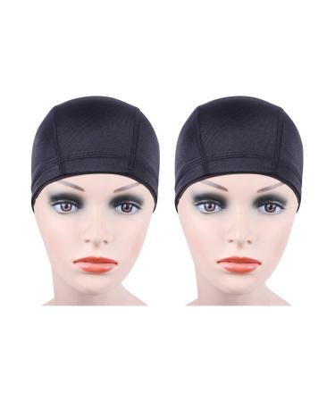 Black Dome Cap Hair Net for Wigs with Wide Elastic Band Wig Cap for Making Wigs 2 Pieces/Lot (S) S (2 Pieces) Black Dome Cap