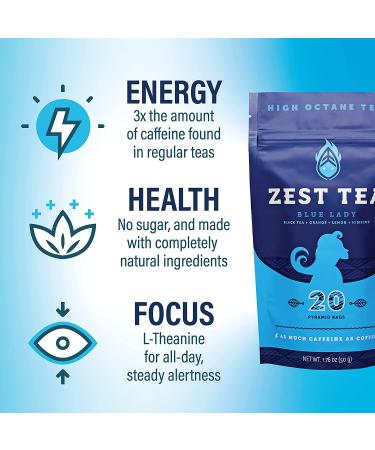 Zest 150mg High Caffeine Energy Leaf Blend - Blue Lady Black Tea - 20 Pack Bag - Buy Online on GoSupps.com