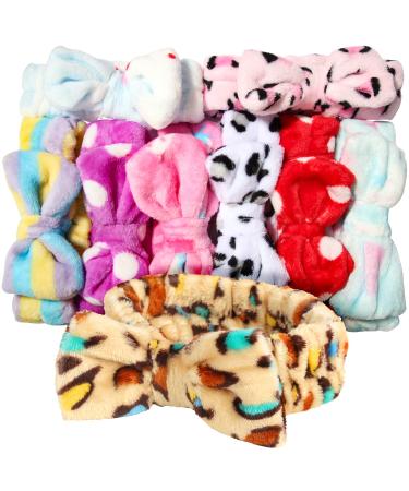 Teenitor 9pcs Bow Headbands Soft Carol Fleece Hairlace Hairbands for Washing Face Makeup Shower  Women Fuzzy Headbands Spa Party Headbands