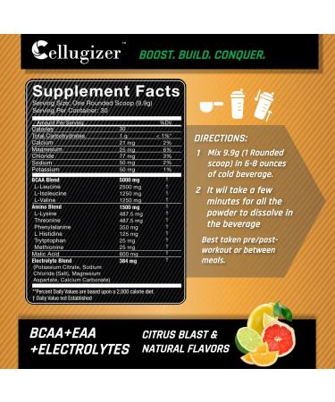 Cellugizer BCAA + EAA + Electrolytes | New & Improved | 6.5g EAAs 5g BCAAs Hydration Matrix | Citrus Blast Flavor | 30 Servings - Buy Online on GoSupps.com