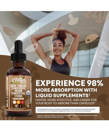 Organic Lions Mane Mushroom Supplement Liquid Drops + Turkey Tail Cordyceps Reishi Chaga Shitake Maitake Tremella Oyster Mushrooms Poria and Enokitake Complex Blend by Clean Nutra 1 - Buy Online on GoSupps.com