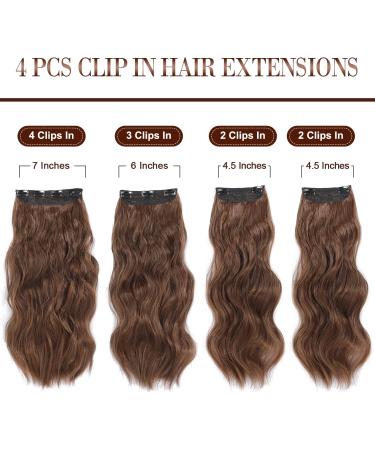 Hair Extensions Clip in 4PCS Auburn Brown 20 Inch Long Wavy Full Head Synthetic Hair Pieces - Buy Online on GoSupps.com